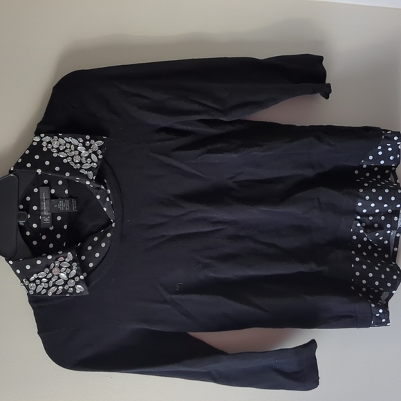 INC black white polka dot embellished bling jewels collar sweater shirt pullover - Picture 3 of 17